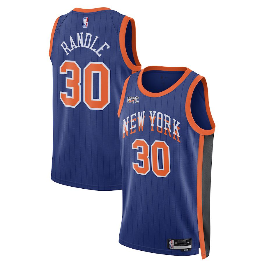 Men New York Knicks #30 Julius Randle Nike Blue City Edition 2023-24 Swingman NBA Jersey->new york knicks->NBA Jersey